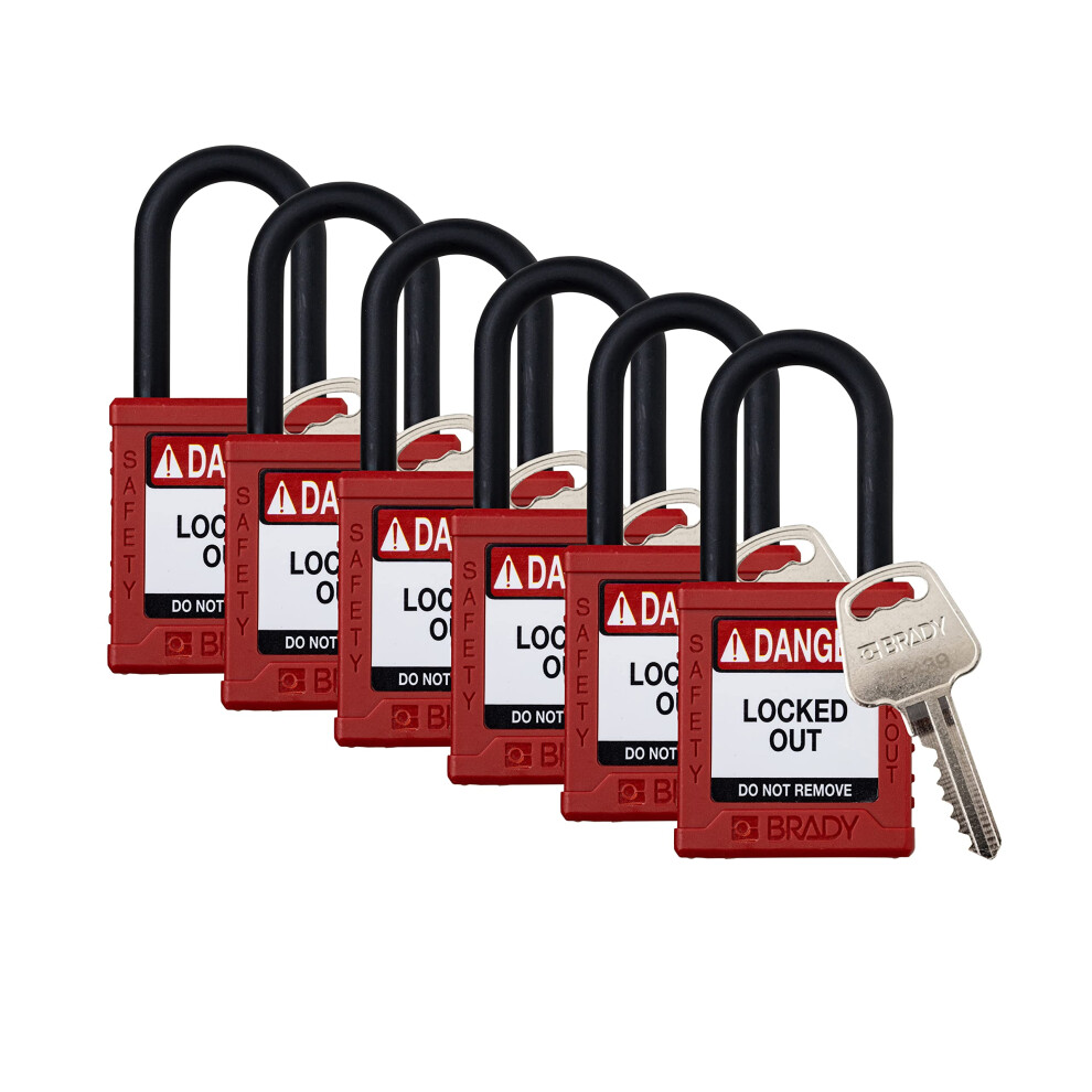 Brady Safety Lockout Padlock Sets - 6 Pack - Red - Keyed Alike Safety Lockout Padlocks - 1 Key Per Lock - Sdpl-Red-38Pl-Ka6 888434587201