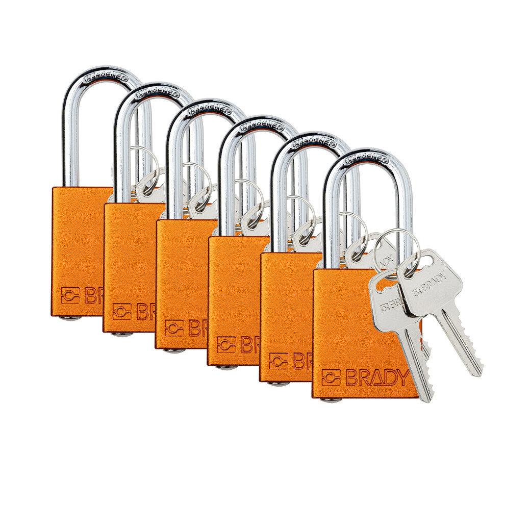 Brady Safety Lockout Padlock Sets - 6 Pack - Orange - Keyed Alike Safety Lockout Padlocks - 2 Keys Per Lock - SDAL-ORG-38ST-KA6-image-OPC-PFN9BJH-NEW