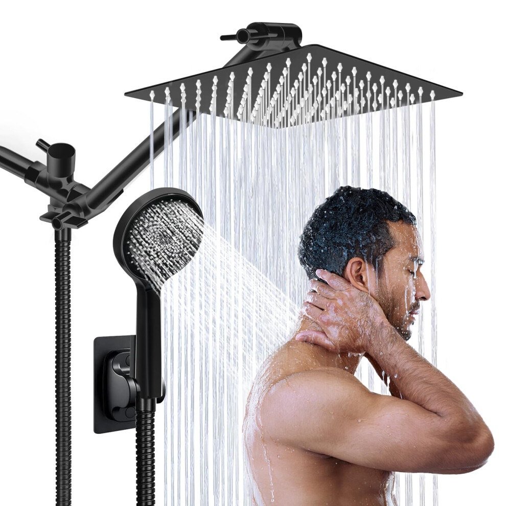 Shower Head 8Rain Shower Head With Handheld Spray Combo With 11'' Angle Adjustable Extension Arm/Flow Regulator/Shower System High Pressure Rainfall S 732781217147