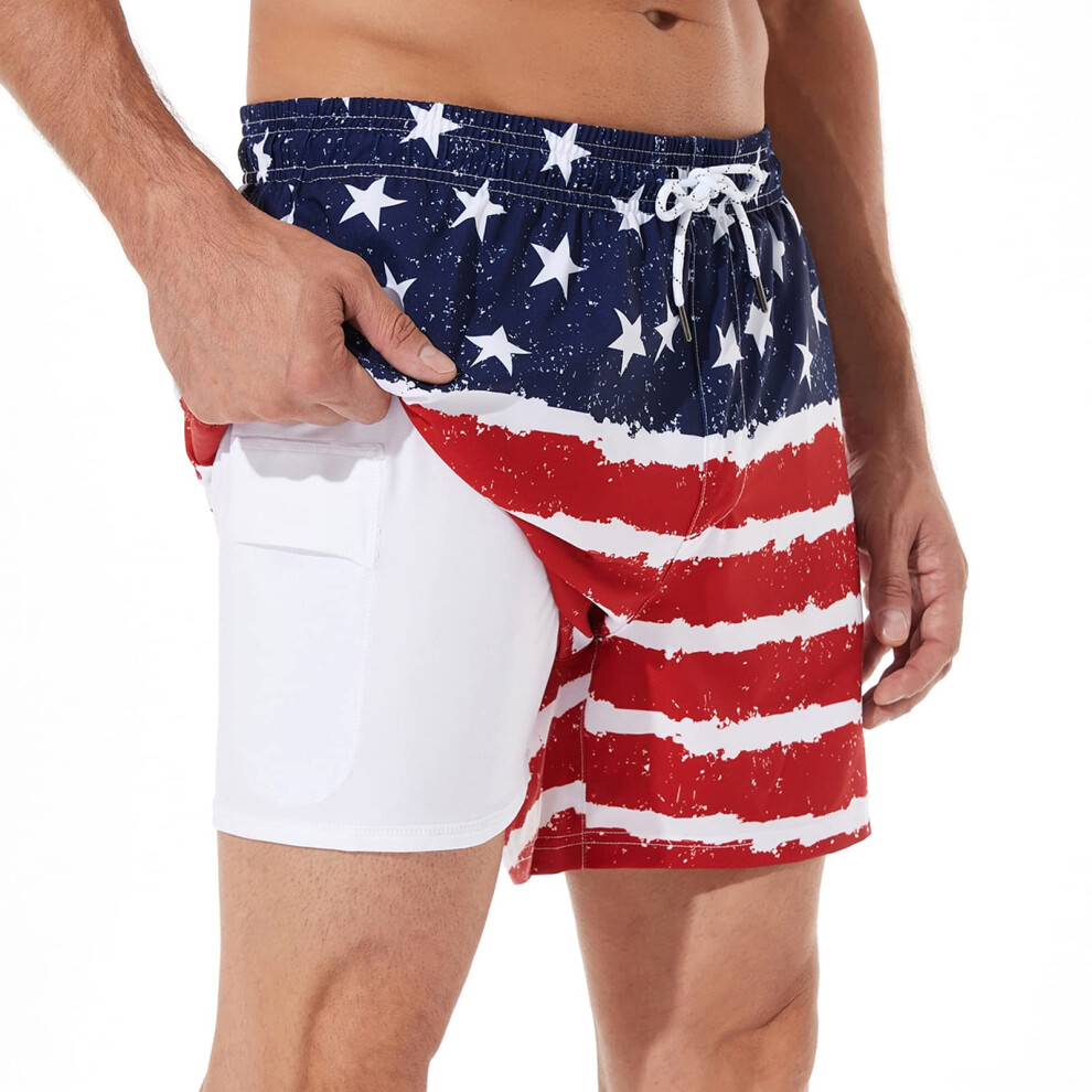 BRISIRA Short de bain pour homme     s   chage rapide, entrejambe de 5 pouces, short de plage extensible avec doublure de compression, poche zipp   e