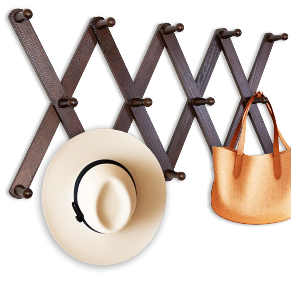 AITUFIY Porte-manteau extensible en bois accord   on mural r   tro en bois avec 14 crochets pour suspendre vestes, tasses     caf   , casquettes
