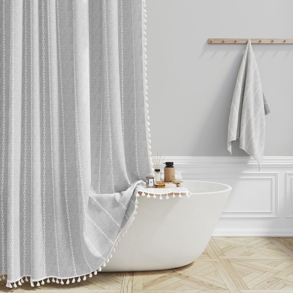 Rideau de douche BTTN Boho 36 x 72 en lin    troit, rideau de douche en tissu     rayures ultra    pais avec 6 crochets, mode demi-tour