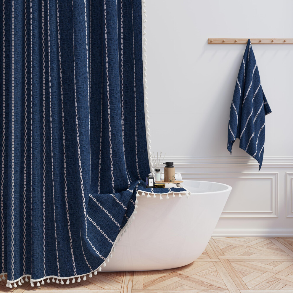 Rideau de douche en tissu BTTN Stall 54x78 Boho ray    lin robuste ensemble de rideau de douche     pompons avec 10 crochets    troit rustique Mo
