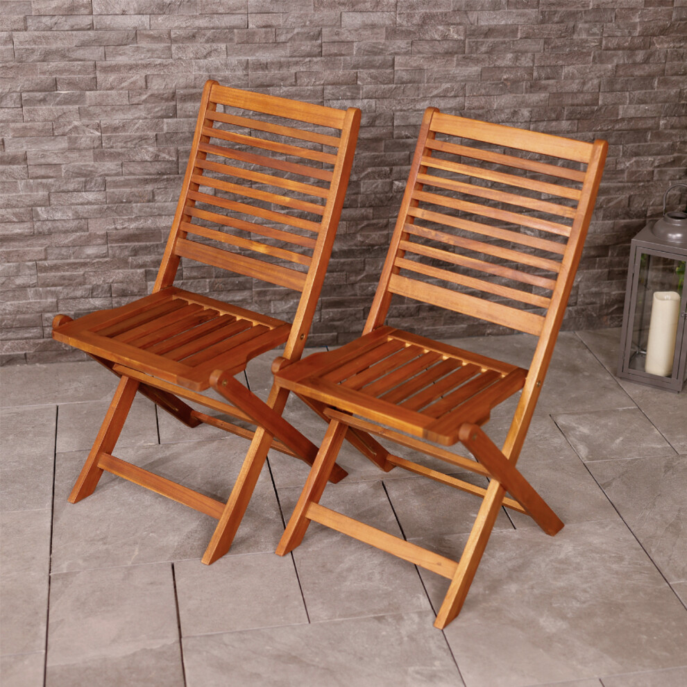 Charles Bentley FSC Acacia Wood Pair of Outdoor Foldable Chairs Max user weight: 160kg  Fully assembled Slatted design