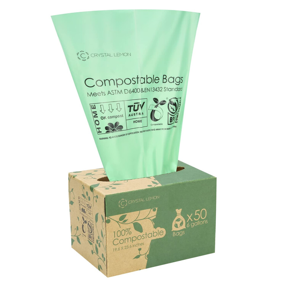 C Crystal Lemon 50 Counts Compostable Trash Bags  6 Gallon Heavy Duty