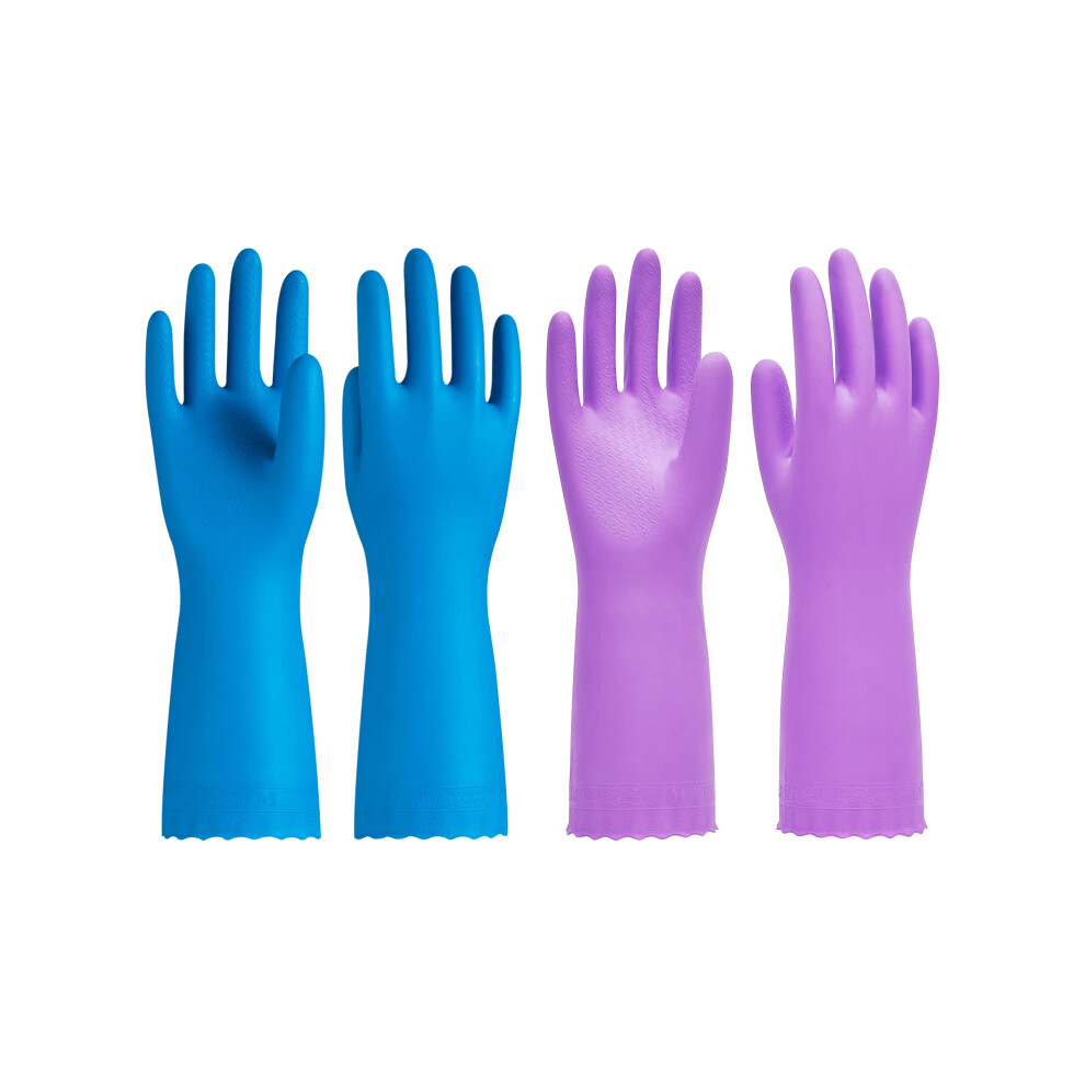 PACIFIC PPE 2 Pairs Dishwashing Cleaning Gloves with Latex free, Cotton lining, Kitchen Gloves (Purple+Blue, Small)-image-OPC-PFFR77D-NEW