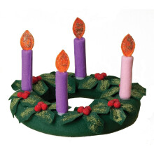 Corona de Adviento de Tela de Navidad con Velas y Acebo