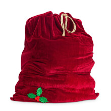 Sunnywood Santa Christmas Gift Bag Large Stretchy Velour Present Sack with Golden Drawstring, 36" x 27", Red Holly
