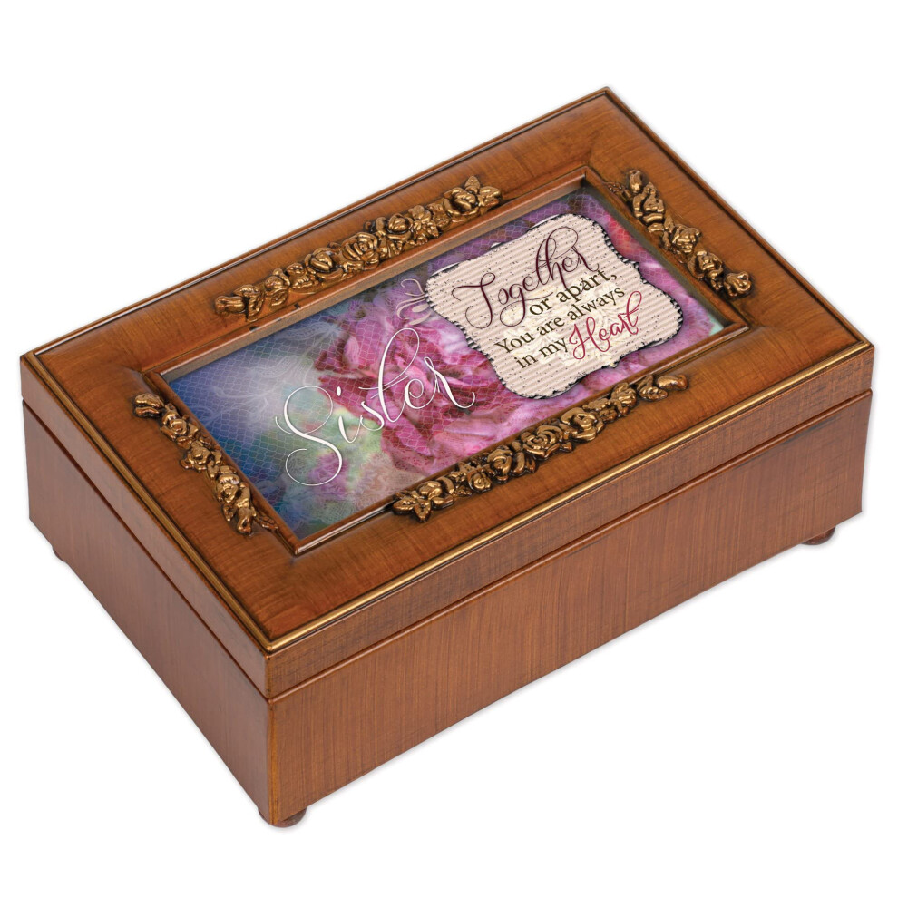 Cottage Garden Sister Always In My Heart Carillon Con Motivo A Venature Del Legno E Piccola Rosa Che Suona Il Mondo Meraviglioso-image