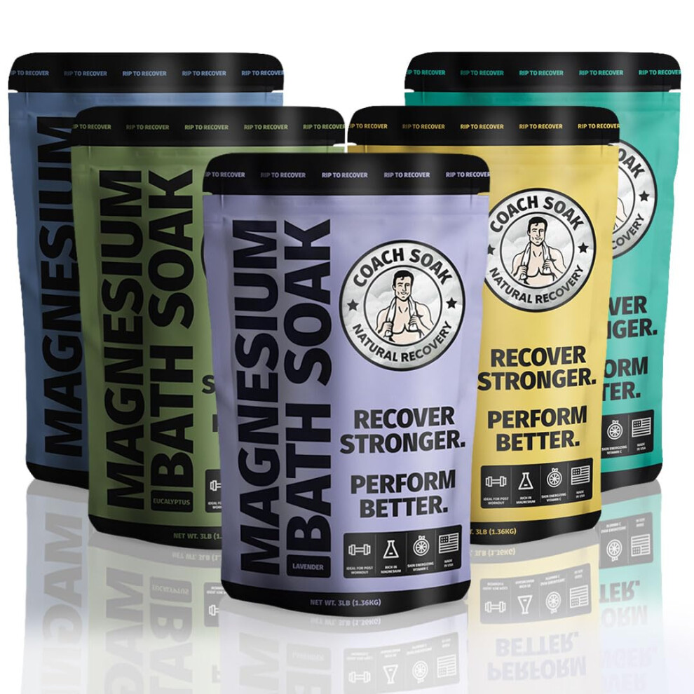 Confezione Da 5: Bagno Recupero Coach Soak - Sali Da Bagno Sfusi - Sali Da Bagno Sfusi - Confezione Da 5 - Totale 15 Libbre (Confezione Mista) (E