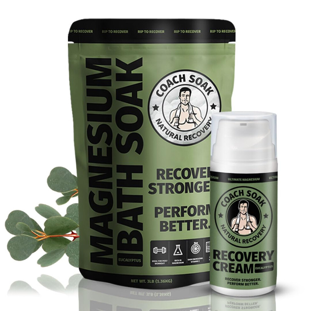 Coach Soak Recovery Bath Soak And Magnesium Lotion With Msm Eucalyptus Tea Tree Bundle (Eucalyptus)-image