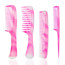 FHALLYNN Pink Hair Comb Set - Wide Tooth Fine Tooth Rat Tail and Dual Comb for Women and Men