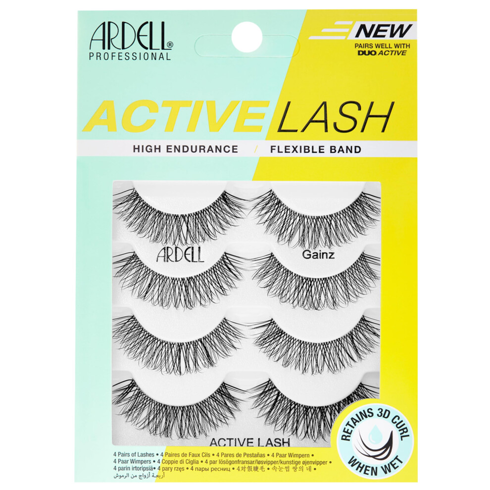 Ardell Active Gainz Lashes - Sweat-Proof & Long-Lasting Wispy Lashes, Comfortable Wear False Eyelashes, 4 Pairs