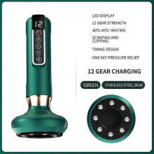 (12 levels-steel bead, Green) Electric Cupping Massager Vacuum Suction Cup Guasha Anti Cellulite Beauty Health Scraping Infrared Heat Slimming Massage Therapy