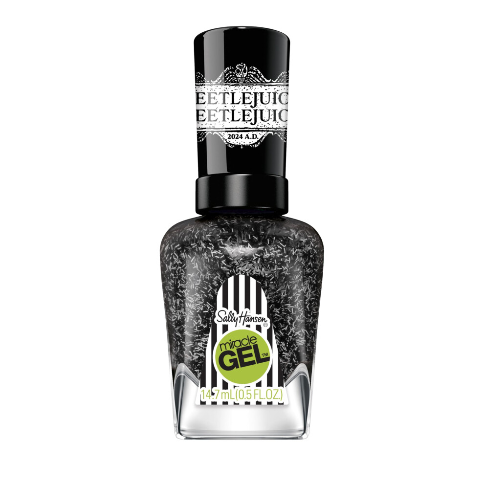Sally Hansen Miracle Gel, Beetlejuice Ghost with the Most, Long Lasting, Gel-Like Formula, No UV Lamp Needed, Black Glitter Nail Polish