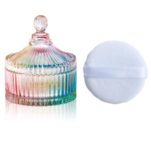 Body Powder Puff and Container, Glass Box for Dust Puff, Powder applicator with Case for Dusting powder colorful