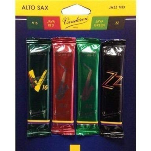 Vandoren Srmixa35 Alto Sax Jazz Reed Mix -kort inkluderer 1 hver ZZ V16 Java og Java Red Strength 3.5 2