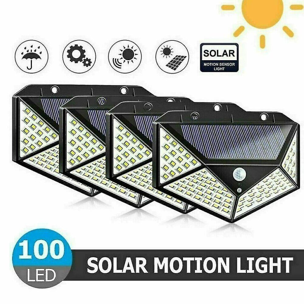 (As show, One size) 4x 100led Solar Power Pir Motion Sensor Wall Lights Outdoor Garden Security Lamp