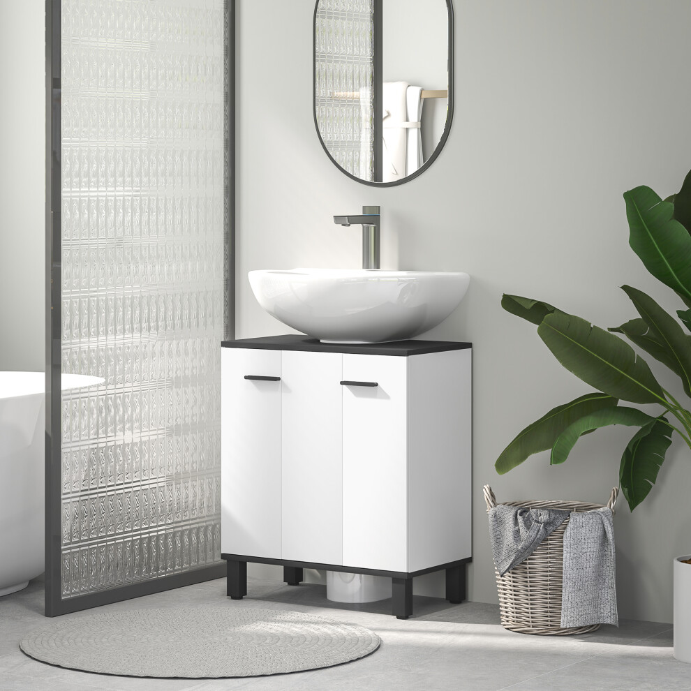 HOMCOM Bathroom Under Sink Cabinet with Adjustable Shelf High Gloss White