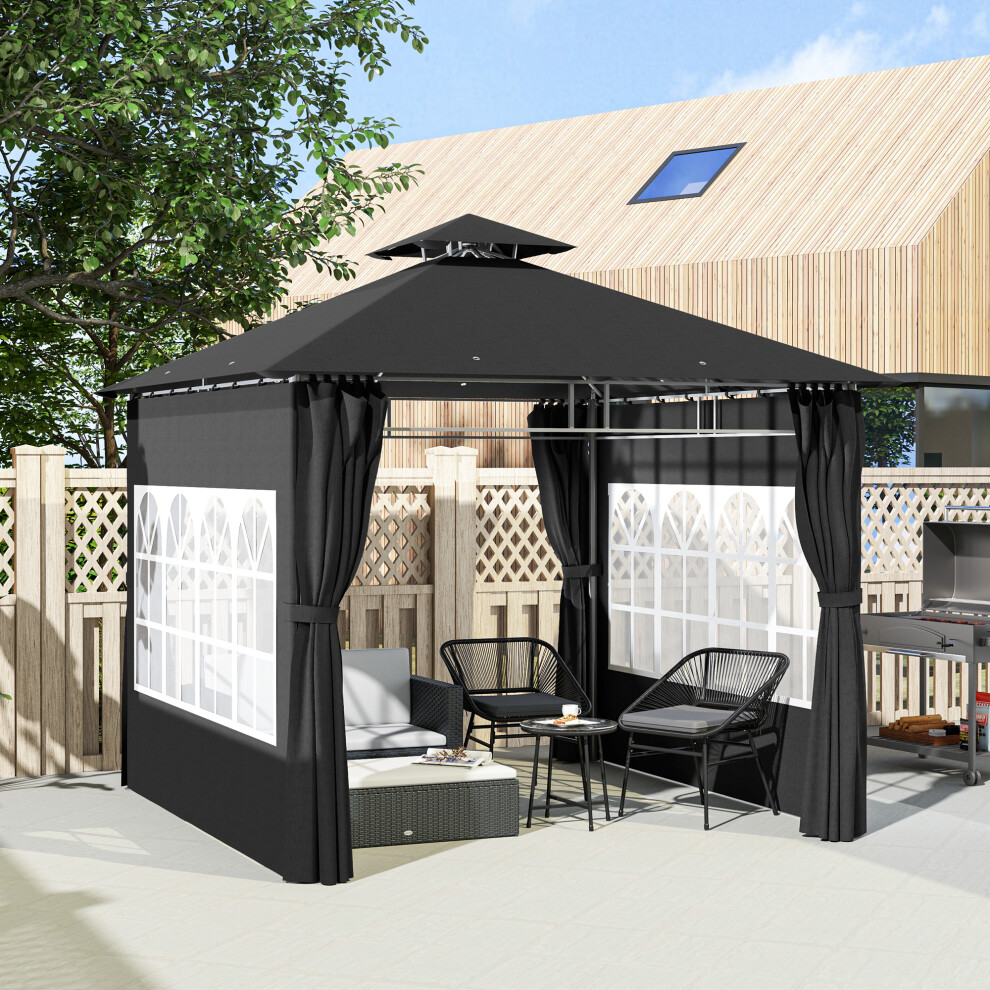 Outsunny 3 x 3 m Garden Gazebo, Outdoor Gazebo Canopy Shelter, Black