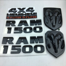 7-Teiliges Set Schwarz Dodge Ram 1500 4x4 Hemi Emblem Abzeichen – Logo, Buchstaben, Namensschild