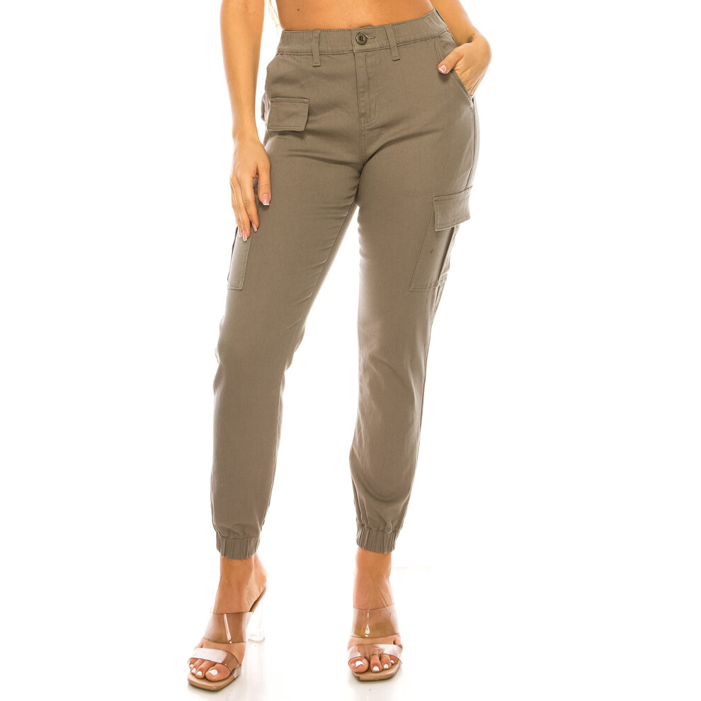 Pantalon de jogging cargo taille haute Double Denim pour femme, coupe d  contract  e, avec ceinture   lastique et 6 poches, SCP-2049, sauge 3X
