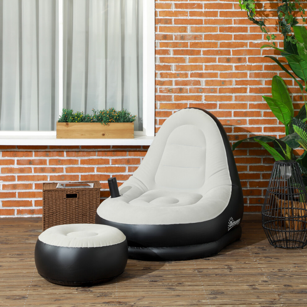 Outsunny Inflatable Chair And Footstool For Gaming, Reading, Watching, Grey