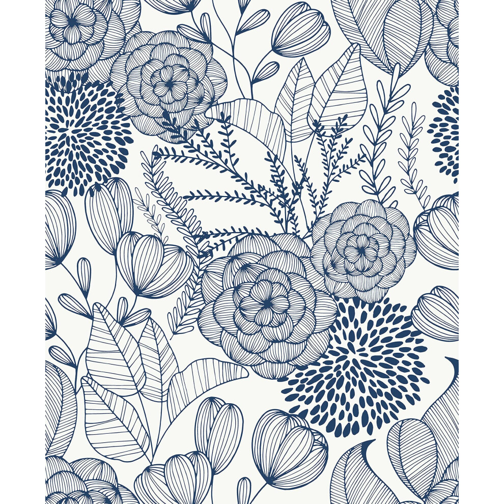 Nuwallpaper Nus3830 Navy Secret Garden Peel Stick Wallpaper Blue 091212688391