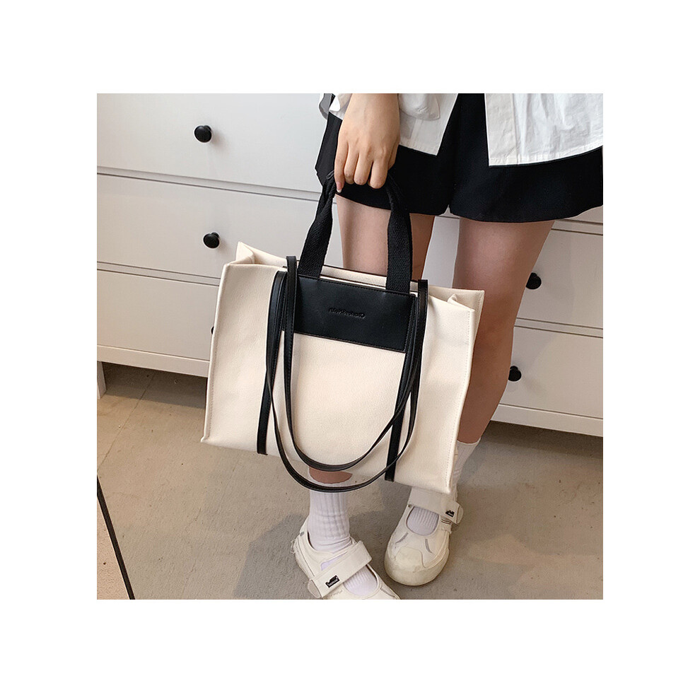 (White and black) Canvas Tote Bags for Women with Zip,Casual Women's Totes with Tote Bag  Shopping Bag Beach Bag For Ladies Girls,School,Work,Shopping