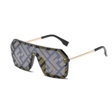 (Black Gray, One size) 2025 New Hot Large Frame Trend Letter Sunglasses Conjoined Lens Men Women Fashion All-match