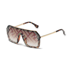 (Brown, One size) 2025 New Hot Large Frame Trend Letter Sunglasses Conjoined Lens Men Women Fashion All-match