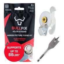 Bullfix Spiegel/Foto Ophangset - Zware Gipsplaatankers voor Schilderijen, Spiegels en Canvassen - 4 Bullfix Universele Bevestigingen met Kragen, Haken