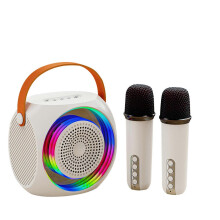 (White, One size) Portable Bluetooth Speaker with 2 Wireless Microphone for Kids and Adults with Led Lights, Gifts for Girls and Boys Birthday Home Party