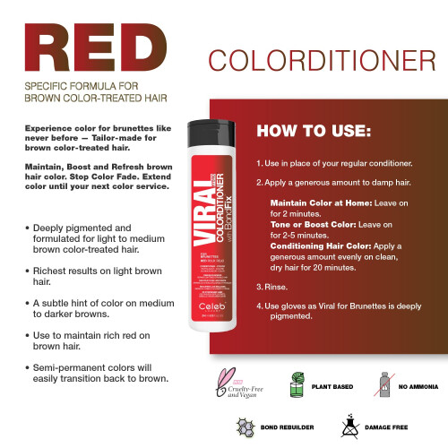 Celeb Luxury Κόκκινο Χρώμα Μαλλιών Conditioner για Καφέ + Bondfix Bond Rebuilder, Ημιμόνιμο Χρώμα 2