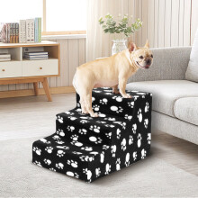 (Black) 3/4 Steps Pet Dog Ladder Soft Stairs Puppy Ramp