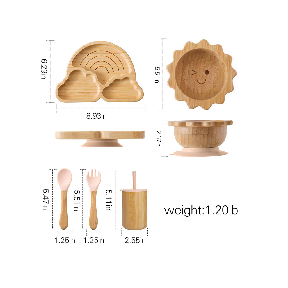 Closkye (5Pcs Set-02) Bamboo Wooden Rainbow Dinner Plate Children Tableware Tool Baby Tableware Set Bpa Free Silicone Baby Bib Infant Feeding Supplies