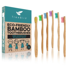 Treebird Kids bambus tandb?rste 6-pack | Super Soft Bristles | Milj?venlig tandpleje til b?rn | Komposterbare naturlige organiske tr?h?ndtag | Fa