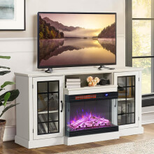 24 Inch LED Electric Fireplace 3 Flame Colours with White TV Stand