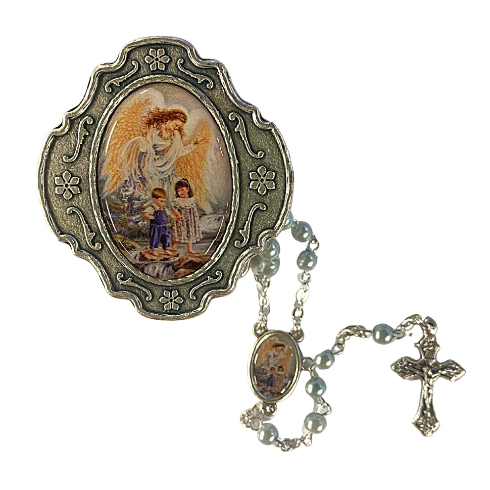 Guardian Angel Blue Rosary With Box Baptism Christening Communion Gift-image