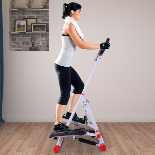 Homcom HOMCOM Foldable Stepper Adjustable Step Machine w/ Handlebar LCD Display, Red