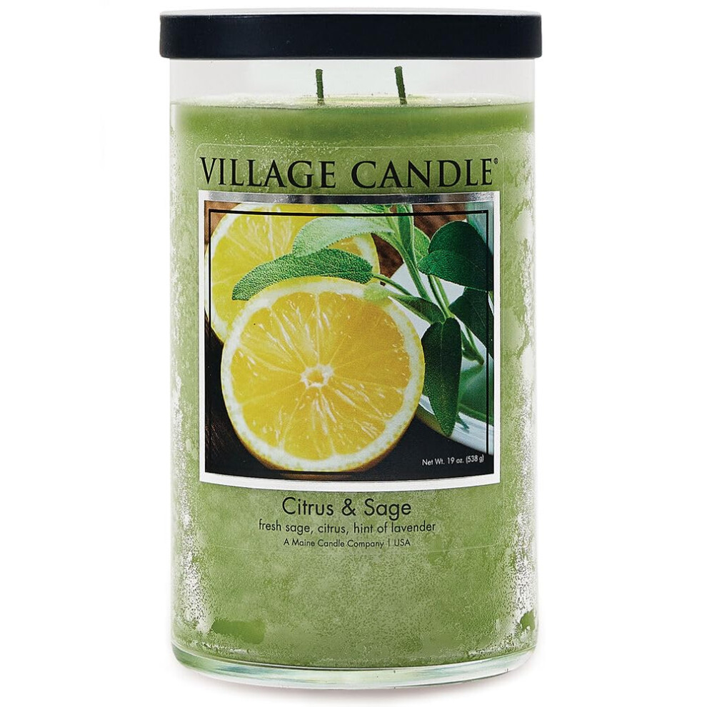 Vela Perfumada En Frasco De Vidrio Grande Con Aroma A C Tricos Y Salvia De Village Candle, 19 Oz, Color Verde-image