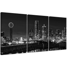 NAN Wind 3 Pcs Wall Art Dallas Skyline Black & White Canvas Art Painti