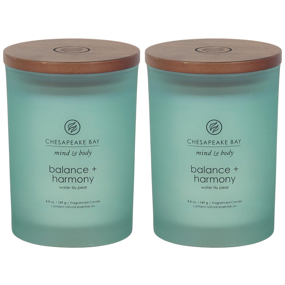 Chesapeake Bay Balance + Harmony Geurkaarsen, Waterlelie Peer Geur, Middelgroot, Natuurlijke Sojawas, 50 Uur Brandtijd, Verpakking Van 2-image