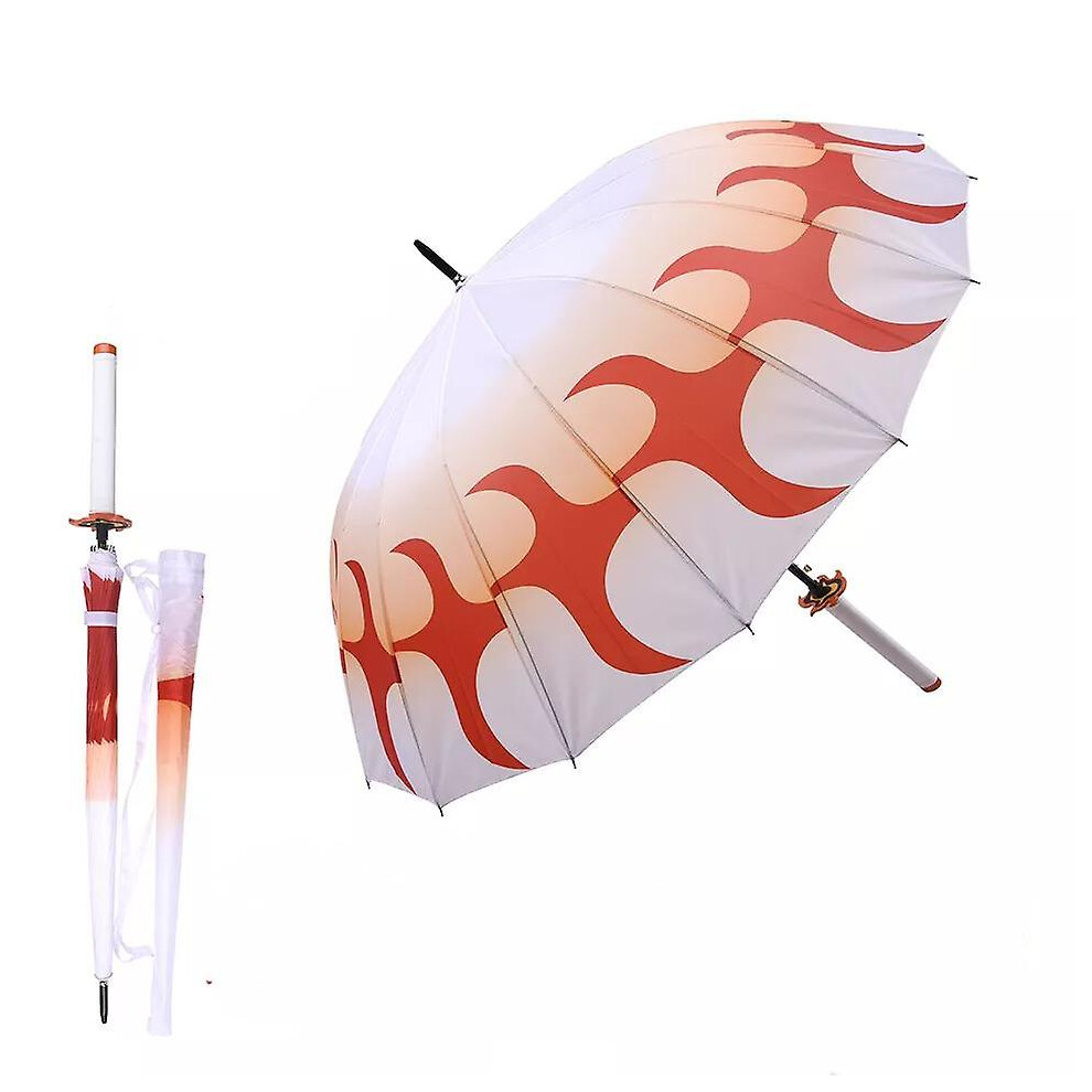 (Rengoku Kyoujurou) 100cm Demon Slayer Kimetsu No Yaiba Anime Peripherals Long Handle Sunny And Rainy Umbrella Samurai Knife Sword Weapon Parasol