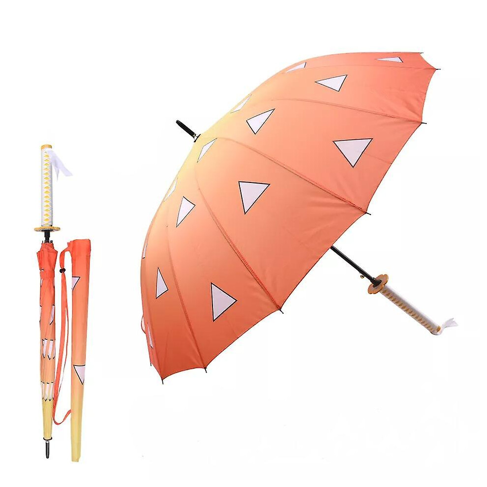 (Agatsuma Zenitsu) 100Cm Demon Slayer Kimetsu No Yaiba Anime Peripherals Long Handle Sunny And Rainy Umbrella Samurai Knife Sword Weapon Parasol Black