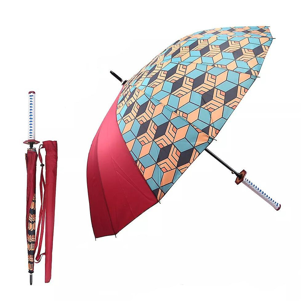 (Tomioka Giyuu) 100cm Demon Slayer Kimetsu No Yaiba Anime Peripherals Long Handle Sunny And Rainy Umbrella Samurai Knife Sword Weapon Parasol