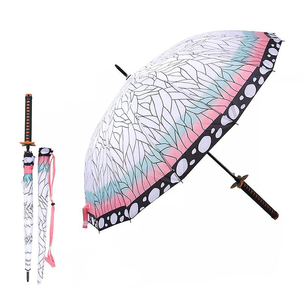 (Kochou Shinobu) 100cm Demon Slayer Kimetsu No Yaiba Anime Peripherals Long Handle Sunny And Rainy Umbrella Samurai Knife Sword Weapon Parasol