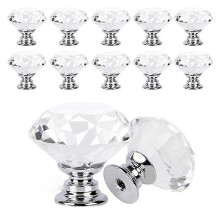(White, One size) 10pcs Cabinet Knob 30mm Crystal Door Handle Diamond Drawer Pulls With Screws For Kitchen Cupboard Dresser