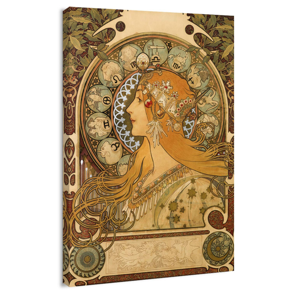 artprints1stop Impression sur toile - Affiche classique Zodiac par Alphonse Mucha - 16x24 pouces