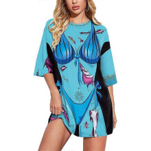 (S, One size) Large Women's Long T-shirt Casual Loose 3D Digital Print T-shirt Women